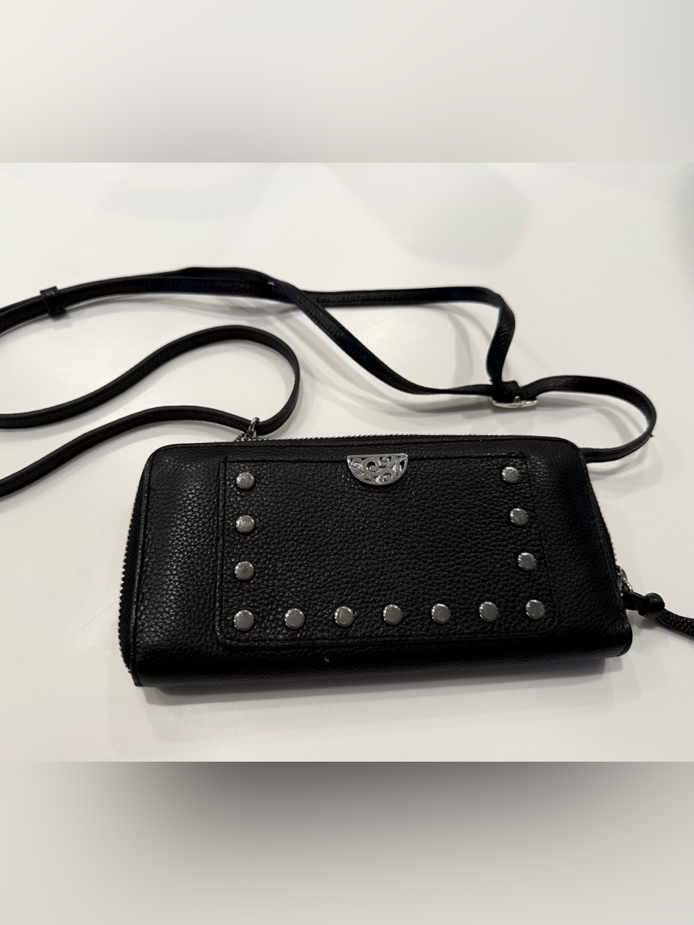 Brighton Rox Black Leather Crossbody Wallet
